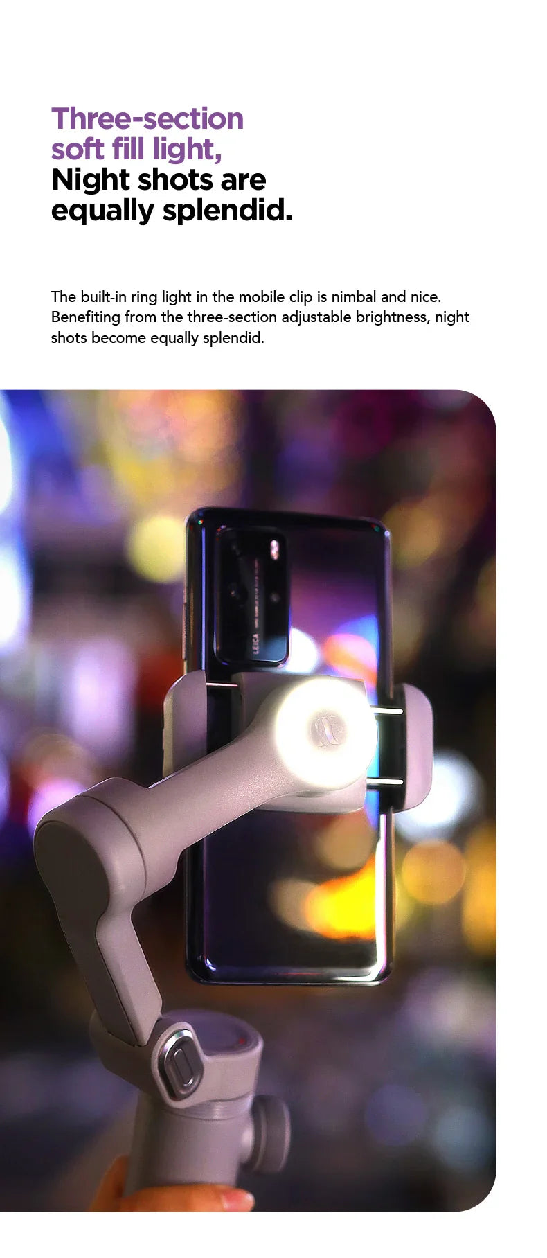 Handheld 3-Axis Gimbal Stabilizer – Smart X Pro for Smartphones, Wireless Charging, OLED Display, LED Light & Focus Wheel
