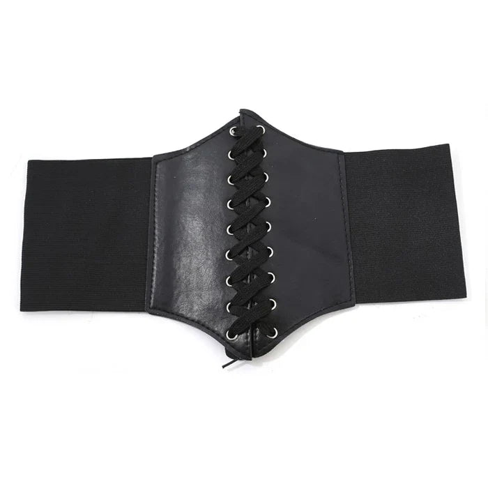 New Corset Punk Black Wide Belt - PU Leather Slimming Body Belt for Women, High Waist Elastic Cummerbund for Dresses