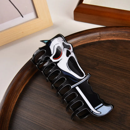 New Horror Series Hair Clips — Acrylic Claw Clips with Clown, Crab, and Shark Designs, Halloween Hair Accessories for Women