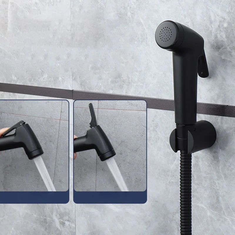 Black Toilet Bidet Sprayer Set - Handheld Bathroom Wash Spray Gun with Flexible Hose, Water Valve & Cleaning Shower Head