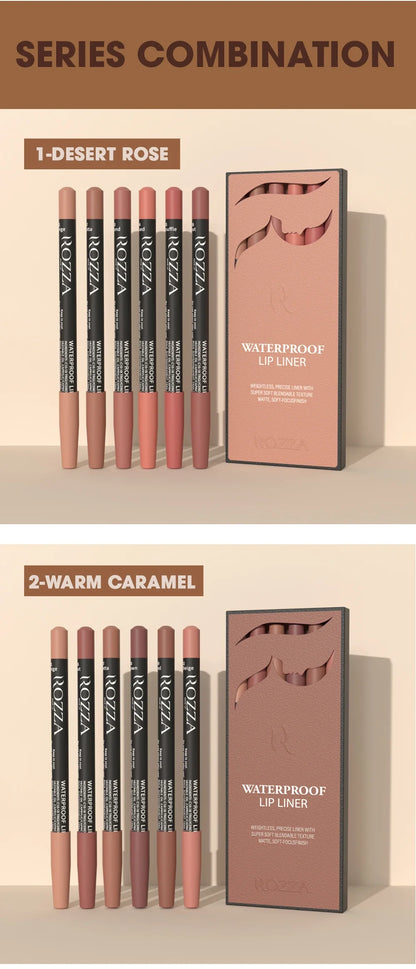 Rozza Waterproof Lip Liner Pencil Set – Weightless, Precise Matte Liner with Soft, Blendable Texture