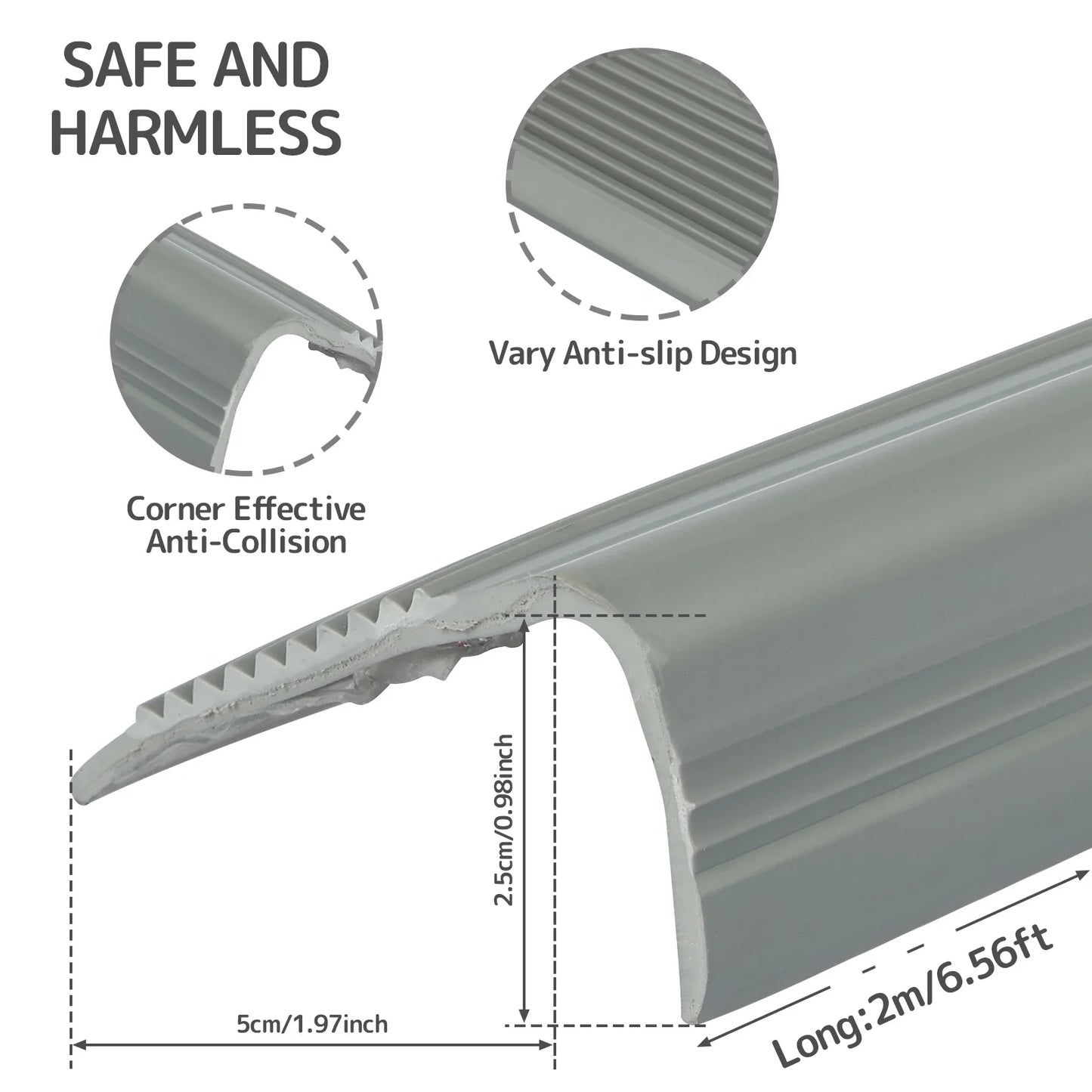 Soft PVC Stair Edge Protector – Non-Slip L-Shape Self-Adhesive Step Trim, 2m Stair Nose Edging Strip