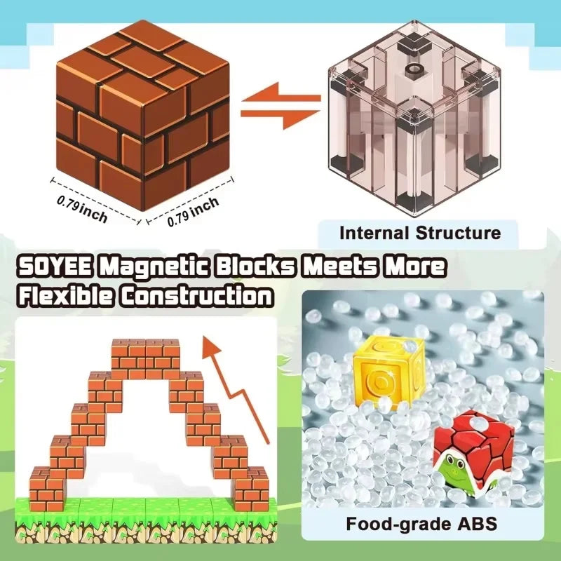 DIY Magnetic Building Blocks Set – Mine World Cube Magnets, STEM Construction Toy for Boys & Girls, Montessori Sensory Gift