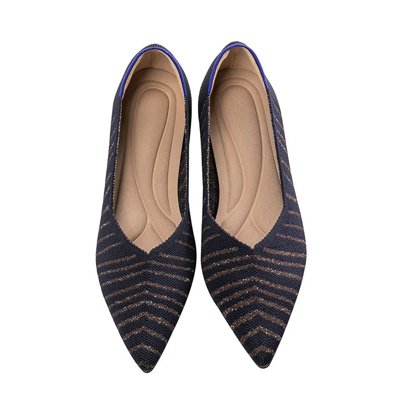 Women’s Knitted Elastic Flat Shoes Plus Size 42–43 – Soft Comfortable Slip-On Flats for Spring & Autumn