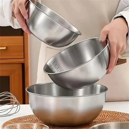 Stainless Steel Mixing Bowl Set (1–3 pcs) with Measurement Scale – Large Capacity Cooking, Baking & Food Storage Bowls for Kitchen Essentials