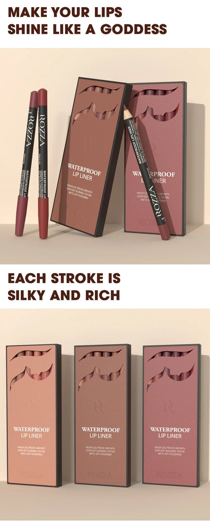 Rozza Waterproof Lip Liner Pencil Set – Weightless, Precise Matte Liner with Soft, Blendable Texture