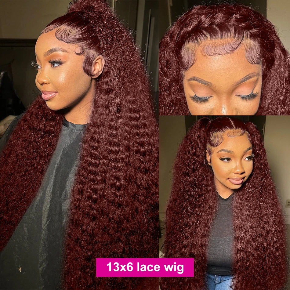 30–40 Inch Reddish Brown Human Hair Wig – 13x6/13x4/13x7 HD Lace Frontal, 250% Density Colored Deep Wave Curly Wig