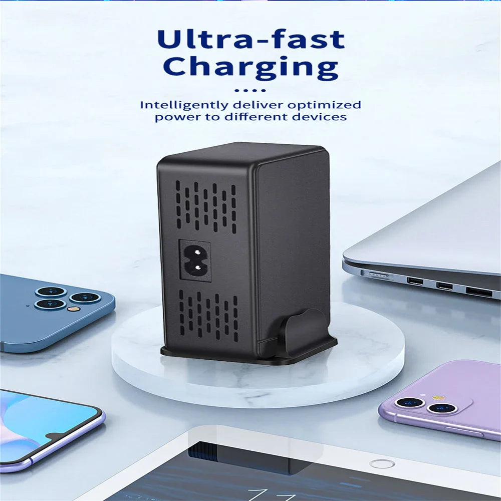 268W Desktop GaN Charger – 8-Port USB Type-C PD Fast Charger with Quick Charge 3.0 for Mobile Devices