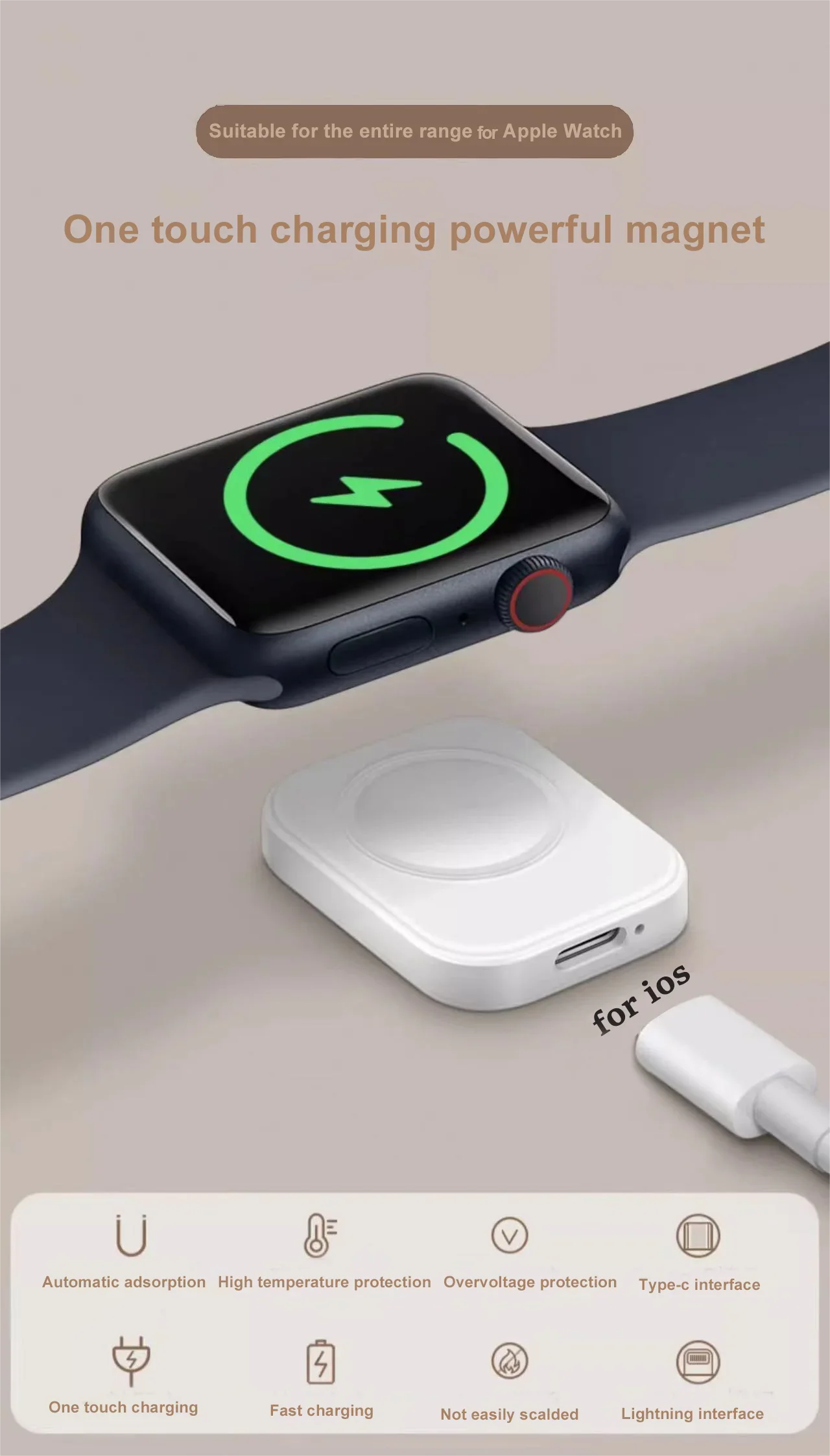 Magnetic Wireless Fast Charger for Apple Watch – Type-C Cable Compatible with Series 9 to 1 & SE