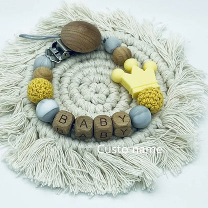 DIY Custom Name Silicone Beads & Wooden Ring Pacifier Clip – Safe Baby Teether, Eco-Friendly Dummy Chain Gift