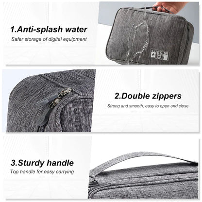 Portable Waterproof Travel Cable Storage Bag – Digital Organizer for USB Cables, Chargers & Plugs