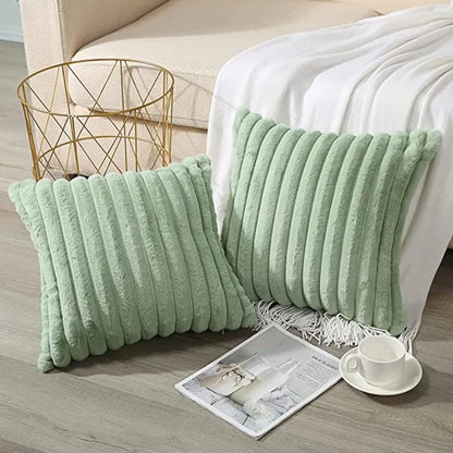 Faux Fur Plush Throw Pillow Covers – Soft Decorative Cushion Cases for Couch, 30x50cm & 45x45cm, Orange, Green, Pink, Cream