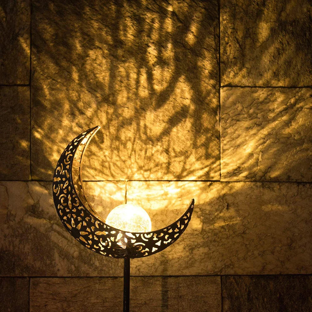 LED Solar Pathway Light - Metal Moon Stake Lawn Light for Outdoor Patio, Courtyard & Halloween Decoration