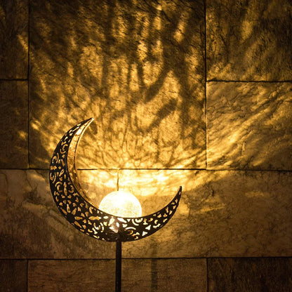 LED Solar Pathway Light - Metal Moon Stake Lawn Light for Outdoor Patio, Courtyard & Halloween Decoration