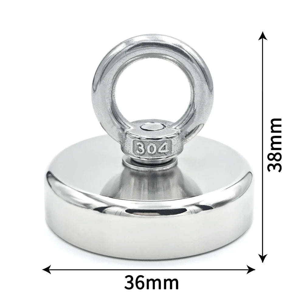 D16~D42mm Super Strong Neodymium Fishing Hook Magnet — N52 Heavy Duty Rare Earth Eyebolt with Countersunk Hole for Salvage