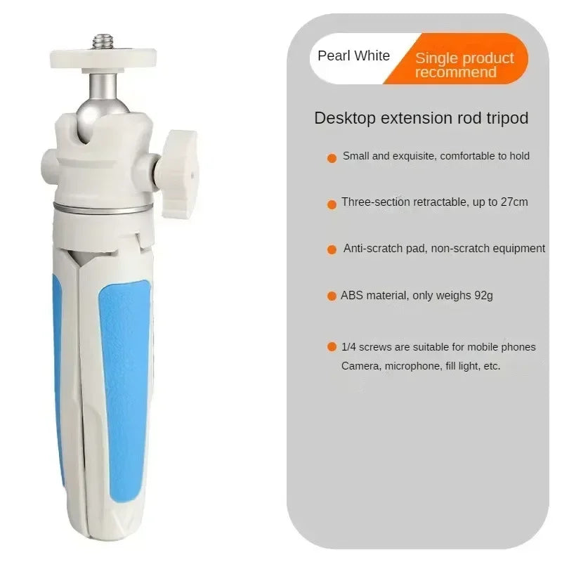 MT-08 Mini Extendable Desktop Tripod – Handheld Photography Stand with Flexible Ballhead & 1/4" Screw Mount for Selfies