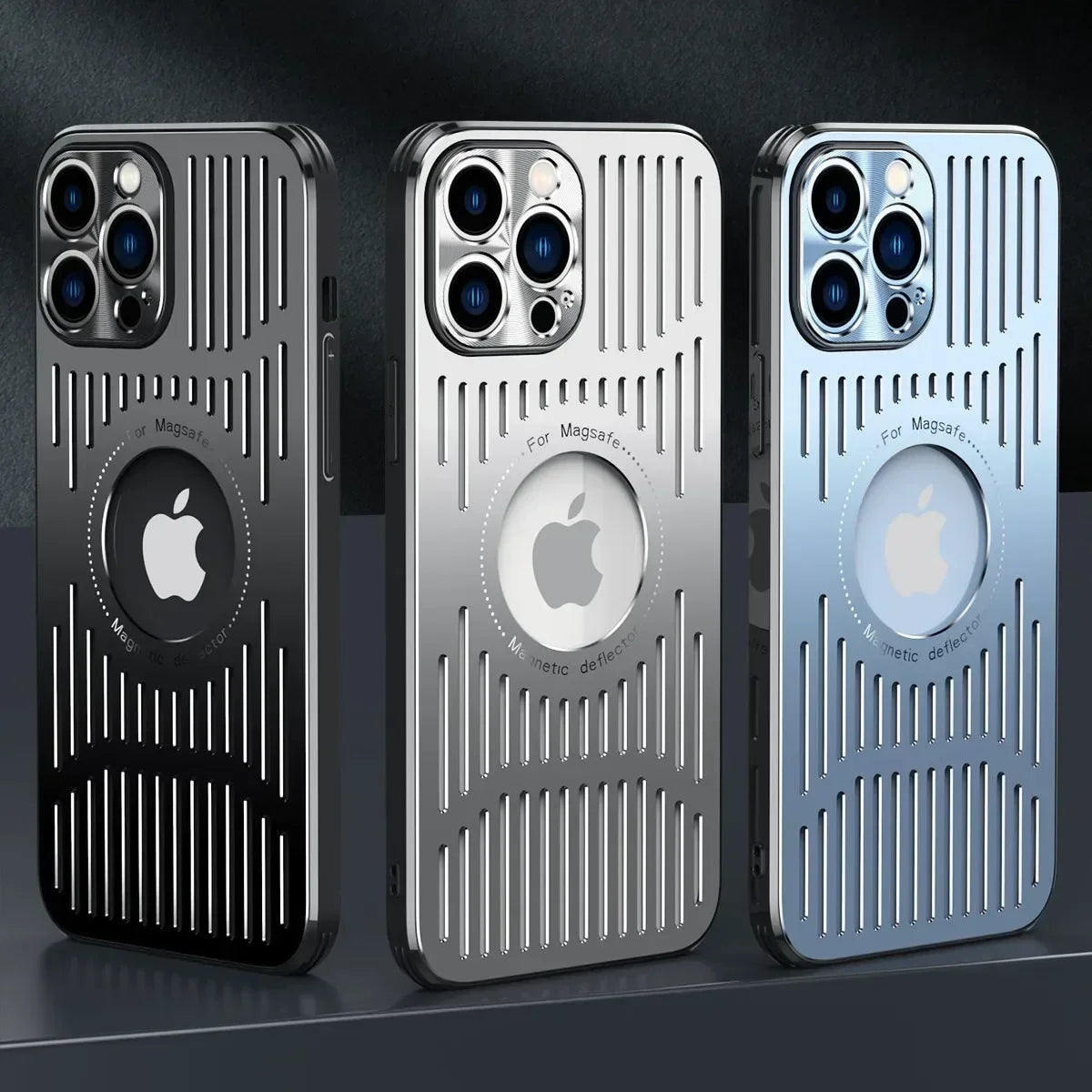 Metal Magnetic MagSafe Case with Heat Dissipation for iPhone 12 13 14 15 16 Pro/Pro Max – Logo Cutout, Wireless Charging Compatible