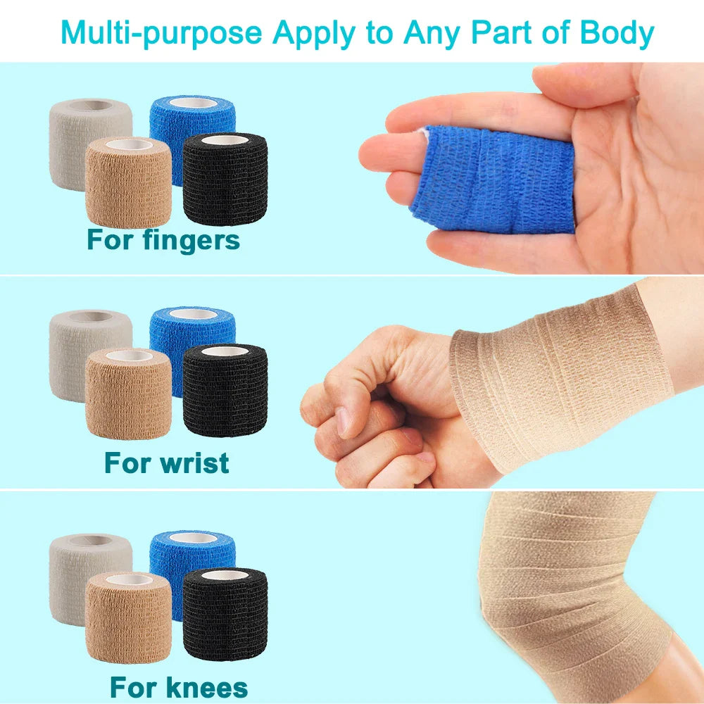 Self-Adhesive Athletic Wrap Tape: 10 Rolls Elastic Bandage for Sports Protection - Knee, Finger, Shoulder, Tattoo Accessories