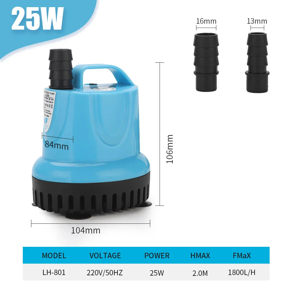 Submersible Water Pump for Aquarium - Circulating & Filter Pumps, Multiple Wattages (10/18/25/45/60/85/105W) for Fish Tanks