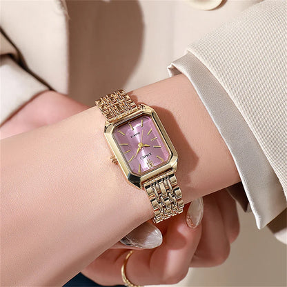 Luxury Women's Square Quartz Watch – Gold-Plated Stainless Steel Business Timepiece