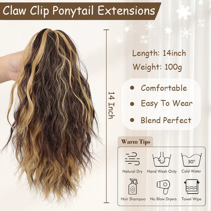 LUPU 14" Synthetic Curly Claw Clip-In Ponytail – Heat-Resistant Fashion Hair Extension for Daily Wear, Halloween & Holidays