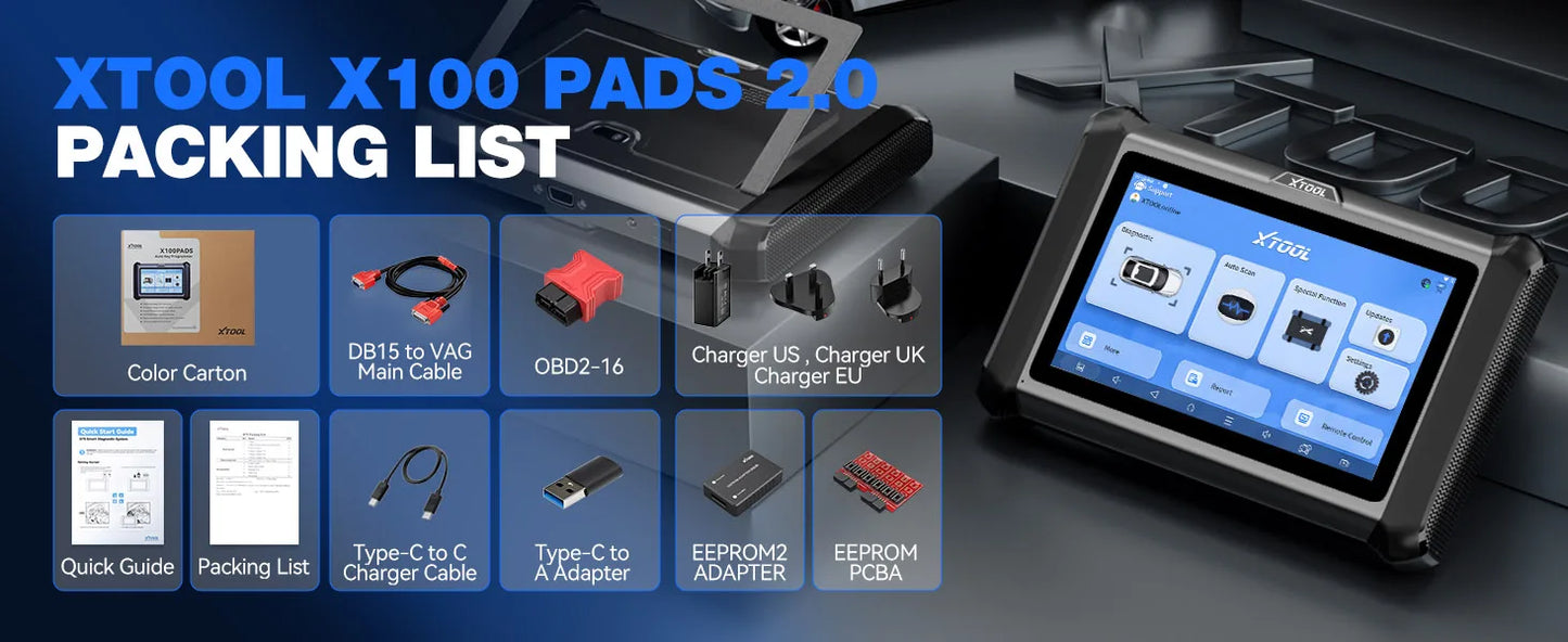 XTOOL X100 PADS Car Key Programmer & Generator – All-System PIN Code Reader, CANFD DOIP FCA V2.0 Automotive Diagnostic Scanner
