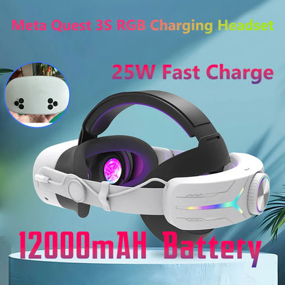 12000mAh RGB Elite Halo Head Strap with Battery for Meta Quest 3S – 25W Fast Charging VR Accessory