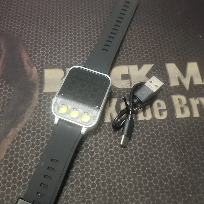 Sports LED Electronic Watch for Men – USB Rechargeable Flashlight Clock for Boys and Girls, Great Gift Idea