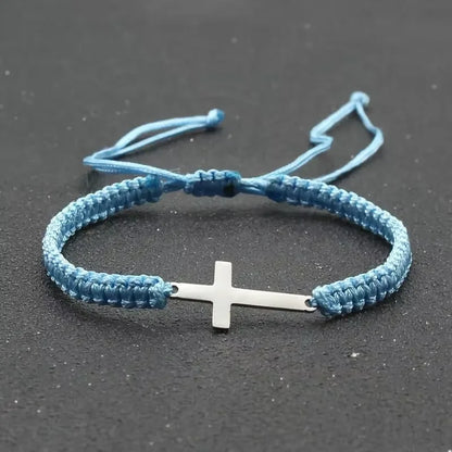 Handwoven Adjustable Stainless Steel Cross Bracelet – Colorful Cord Couple Friendship Jewelry
