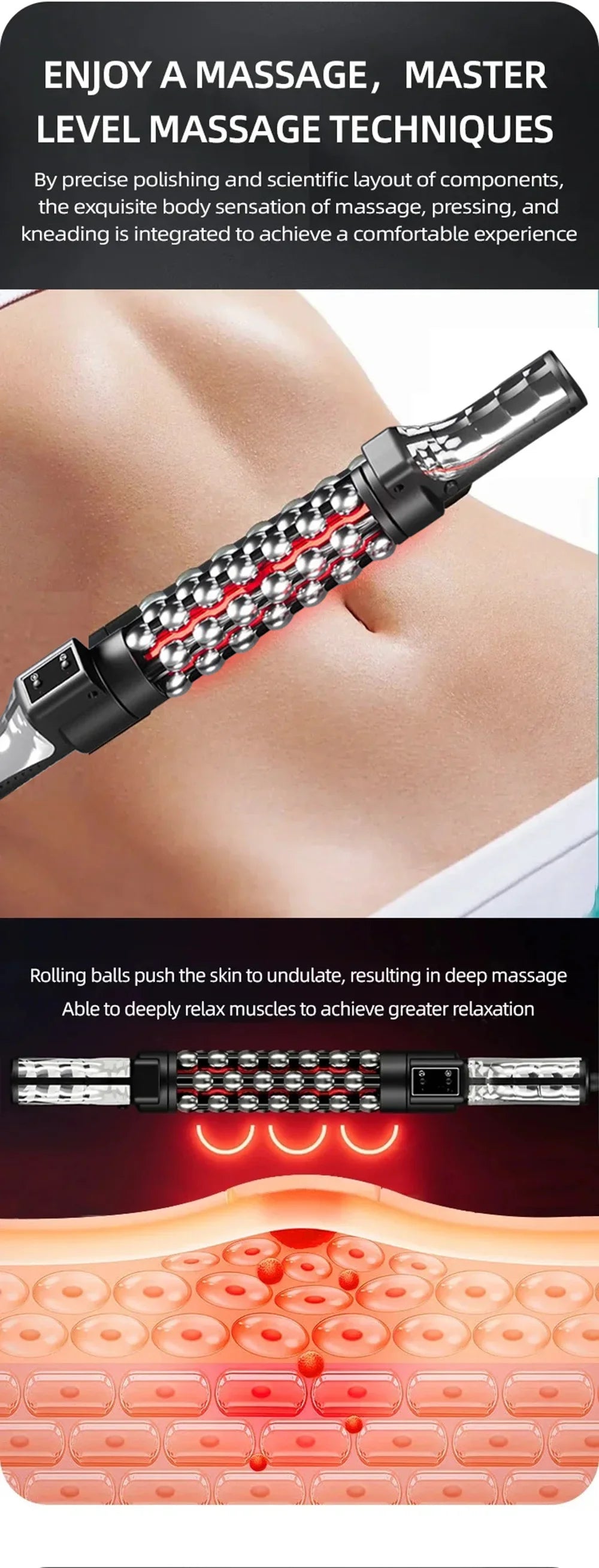 36W Red Light Heated Massage Roll Massager - 360° Rotating Inner Ball for Full Body & Anti-Cellulite