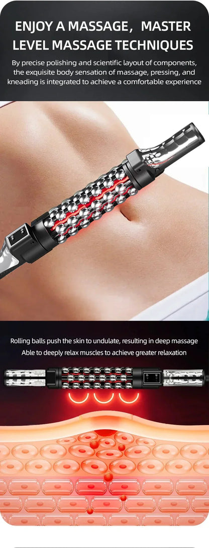 36W Red Light Heated Massage Device - 360° Rotating Roll Massager for Body & Anti-Cellulite Treatment