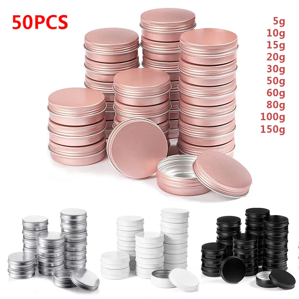 50PCS Aluminum Tin Jars – 5g to 100g Metal Containers for Cosmetic Creams, Lip Balm & Face Care