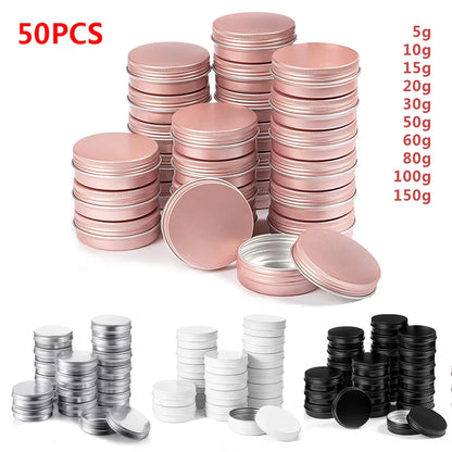 50PCS Aluminum Tin Jars – 5g to 100g Metal Containers for Cosmetic Creams, Lip Balm & Face Care