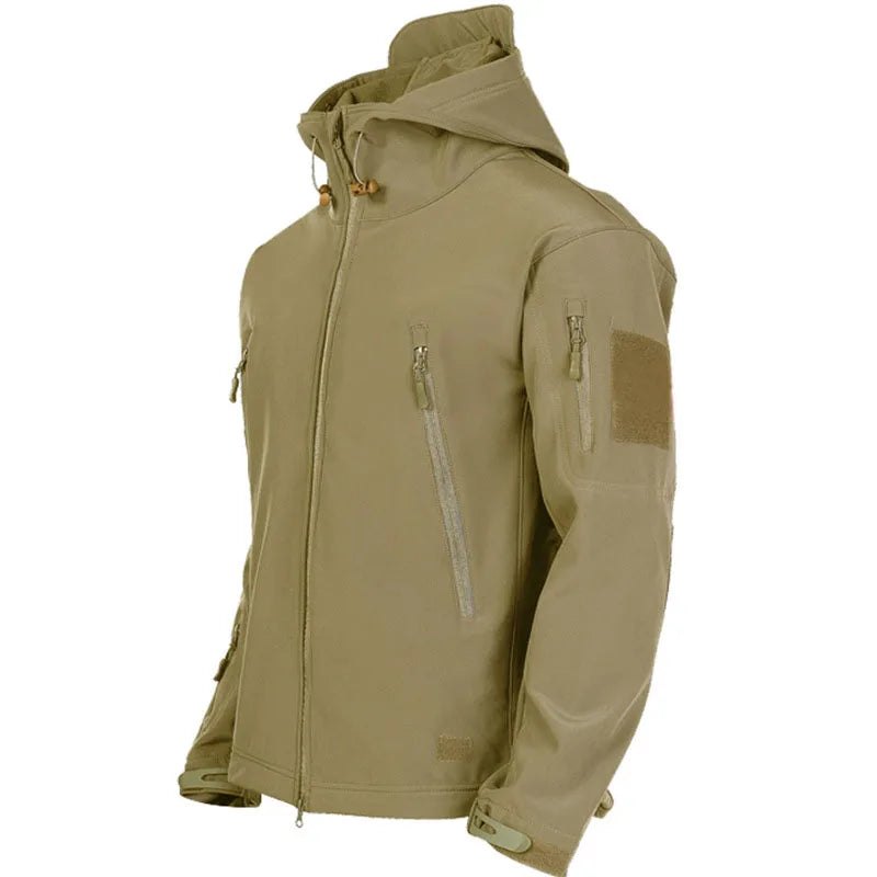 Military Shark Skin Soft Shell Jacket for Men - Tactical Windproof & Waterproof Army Combat Bomber Coat with Hood
