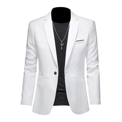 Men’s Casual Business Slim Fit Suit Jacket — Trendy Autumn Single-Button Formal Blouse, Non-Iron Solid Color