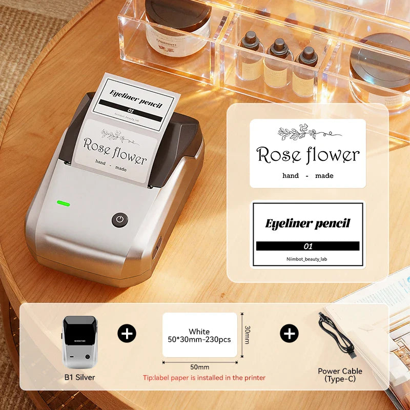 NIIMBOT B1 Portable 2-Inch Thermal Label Printer with Adhesive Tapes Bluetooth Mini Sticker Maker for Smartphone & PC
