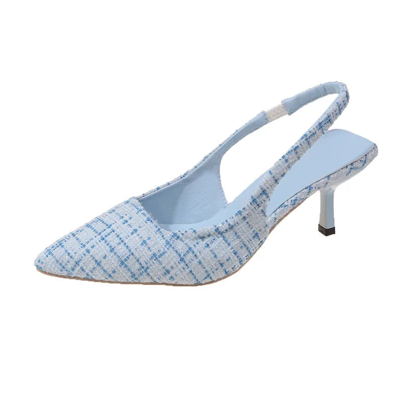 Sea Salt Blue Pointed High Heel Sandals – Women's Fashion Versatile Hollow Back Casual Shoes