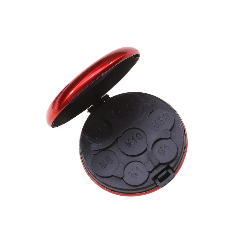 Round Japanese Coin Dispenser – Aluminum Alloy & Plastic Coin Purse Storage Wallet Holder