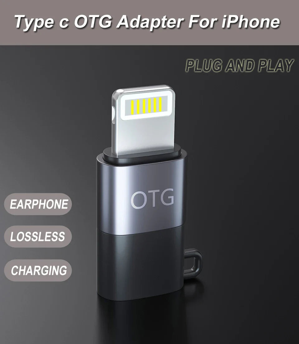 USB Type-C to Lightning OTG Adapter 8-Pin for iPhone 14/13/12/11 Pro & iPad – Type-C Audio & Microphone Connector