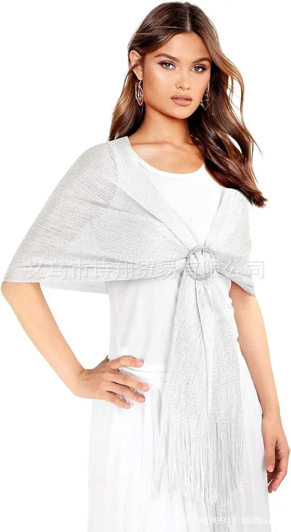 Gold & Silver Thread Tassel Scarf – Elegant Beach, Wedding & Party Fashion Shawl Accessory SJ15