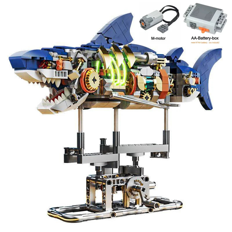 Mechanical Animal Building Blocks – T-Rex, Whale, Parrot, Devil Ray & Shark Model with Lights for Kids & Adults