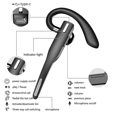 NEW 2022 Bluetooth Business Earphone – Wireless Single Handsfree Earbuds with HD Call & Microphone for Driving