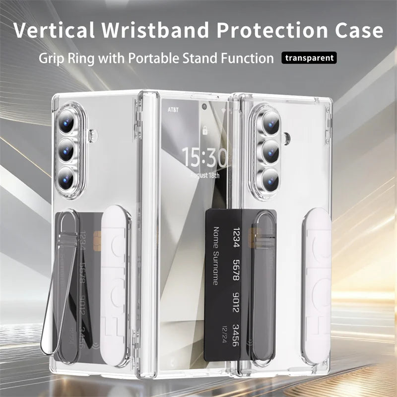 Vertical Wristband Card Slot Kickstand Case for Samsung Galaxy Z Fold 4-7 – Invisible Wrist Stand Protective Cover
