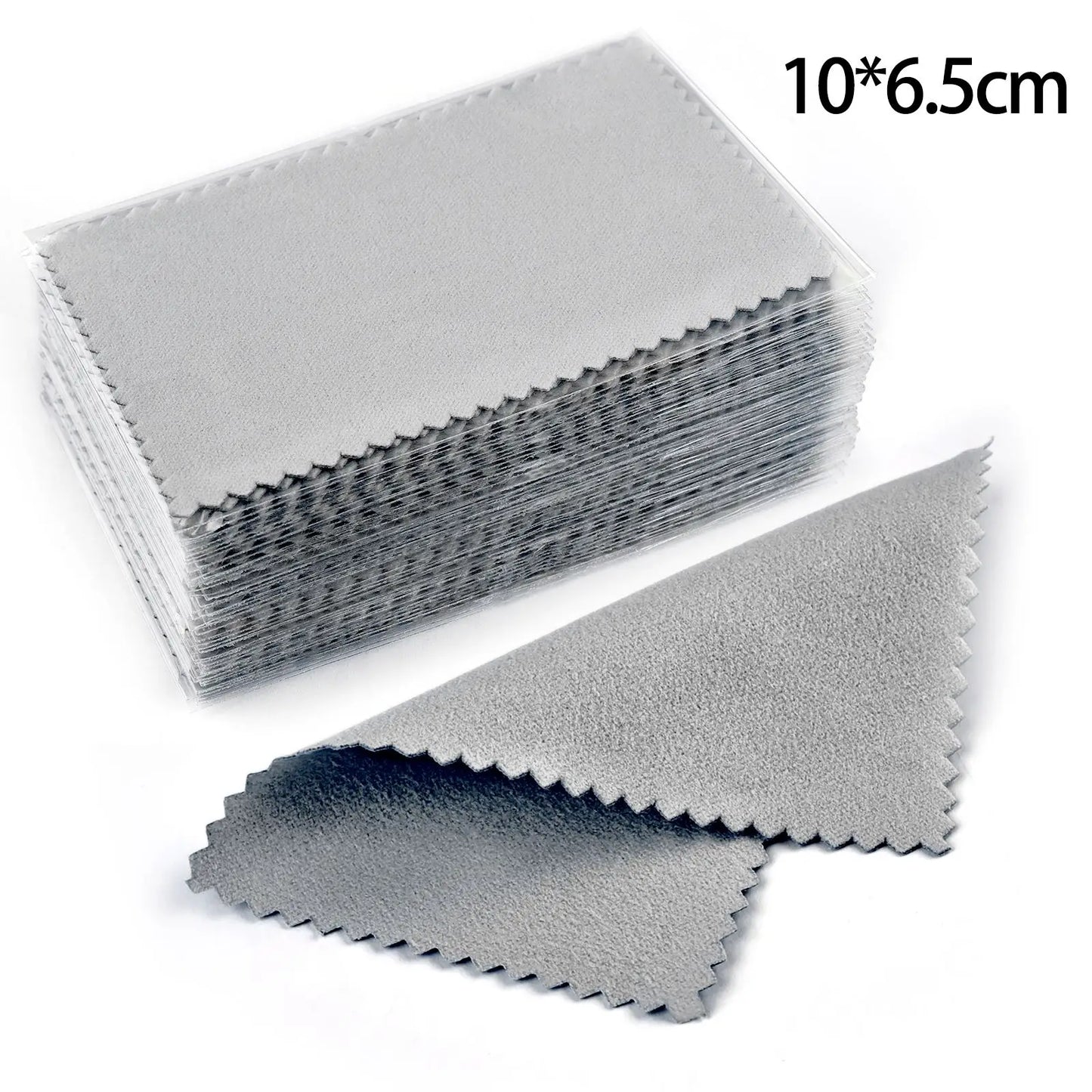 50pcs Silver Polishing Cloths 10x6.5cm & 8x8cm – Soft Cleaning Wipes for Necklaces, Rings & Jewelry Care