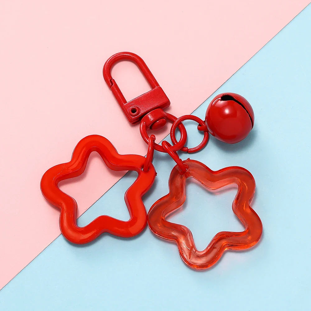 Hollow Star Charm Pendant Keychain – Colorful Acrylic Beads with Bell Bag Lanyard Keyring Jewelry Making Accessories