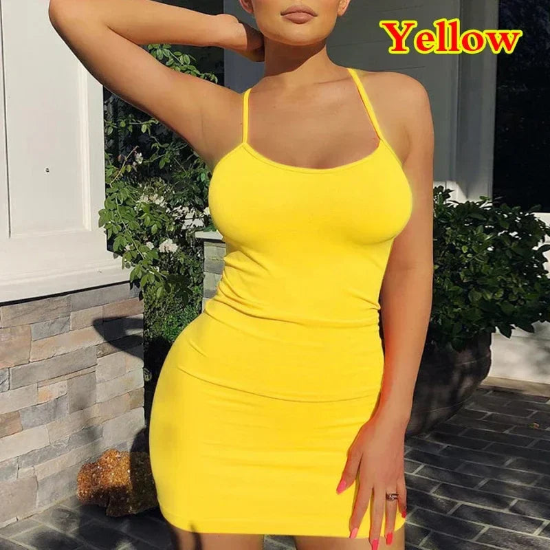 Women’s Summer Spaghetti Strap Mini Dress – Sexy Bodycon Black Club Party Sheath Sundress