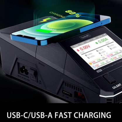 ToolkitRC Q6AC Charger AC 400W/DC 1000W 4-Channel with 65W USB & 15W Wireless Charging for LiPo NiMH PB Batteries