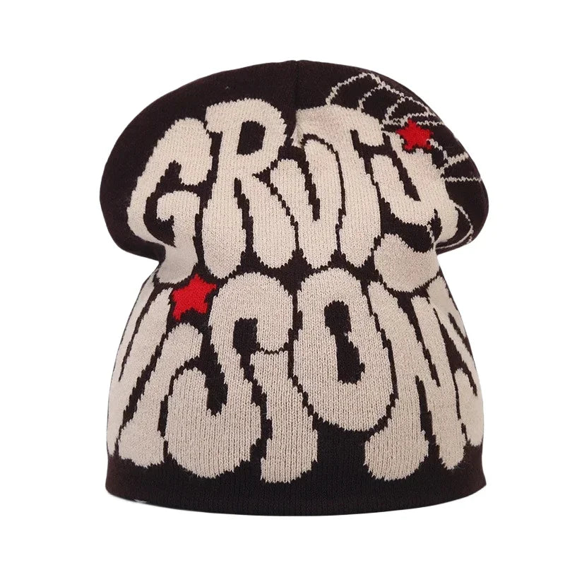 Y2K Letter Knitted Beanie Cap – Unisex Winter Autumn Warm Ski Skullcap, Hip Hop Streetwear Ear Cover Hat for Men & Women