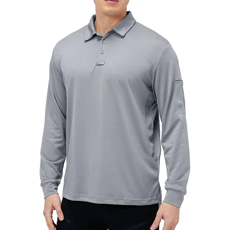 Men’s Lightweight Long Sleeve Polo Shirt — Performance Tactical Outdoor Hiking & Golf Shirt