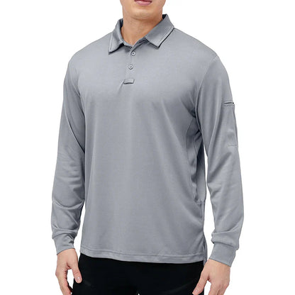 Men’s Lightweight Long Sleeve Polo Shirt — Performance Tactical Outdoor Hiking & Golf Shirt
